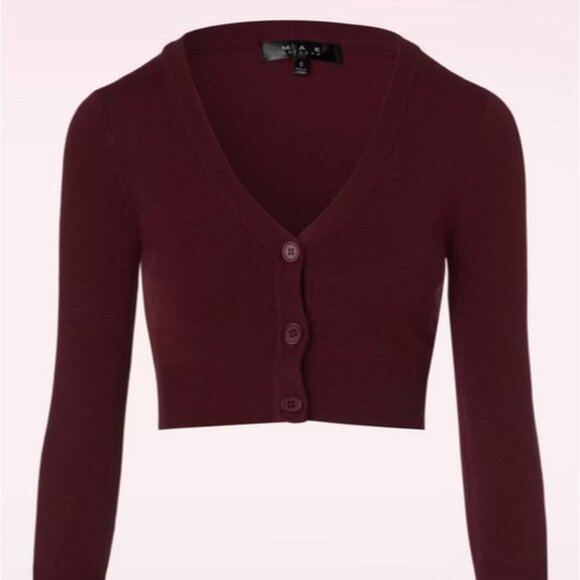 New 3XL Mak Burgundy Retro Cropped 3/4 Sleeve Cardigan ModCloth - Picture 7 of 7
